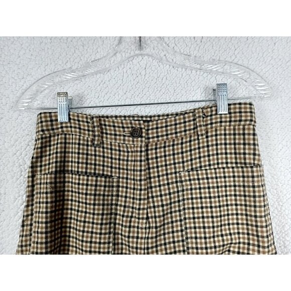 Who What Wear Womens Size 2 High Rise Plaid Cropped Wide Leg Stretch Pants Brown - Picture 3 of 11